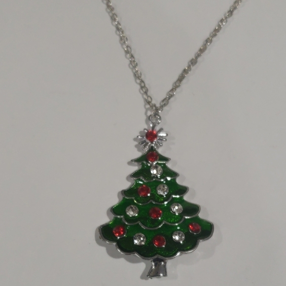 Silver & Green Christmas Tree Pendant Necklace - Colorful Pendant Womens Jewelry - Picture 5 of 8